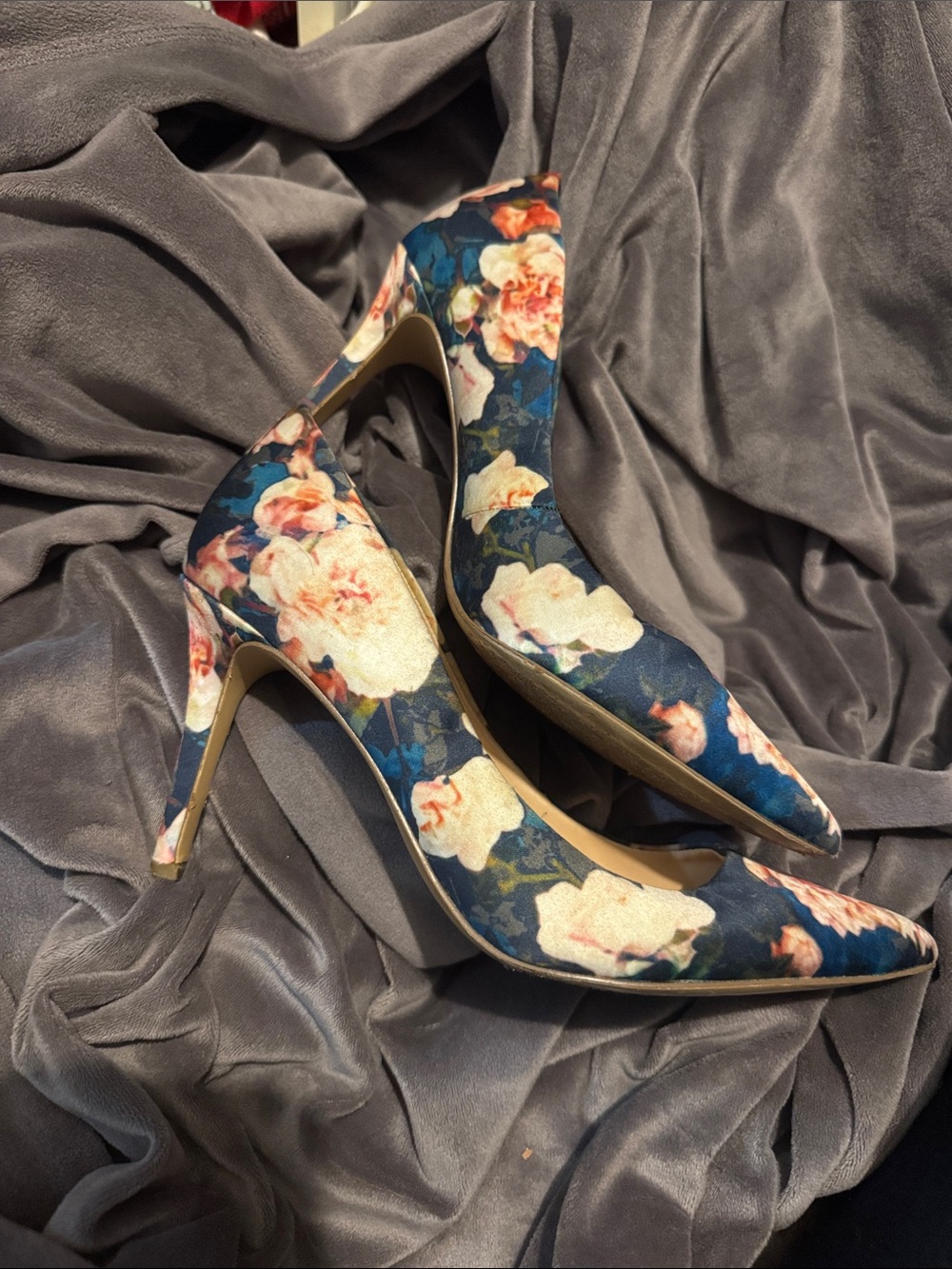 Floral Navy Pointed-Toe High Heels